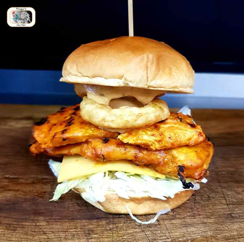 juicy chicken burger served at Braga’s Piri Piri takeaway in Glasgow
 
